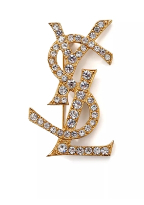 Saint Laurent Pre-Owned YSL rhinestone-embellished brooch - Gold