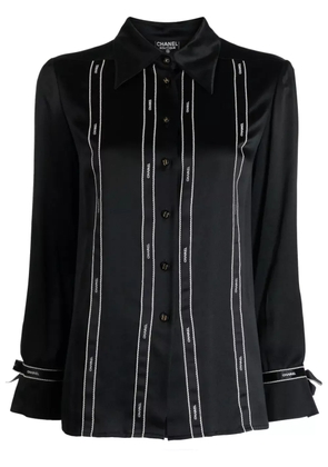 CHANEL Pre-Owned 1994 logo-ribbon silk shirt - Black