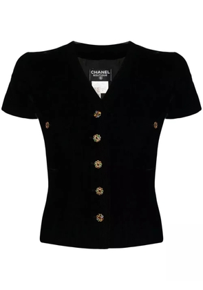 CHANEL Pre-Owned 1996 gripoix-buttons velour shirt - Black