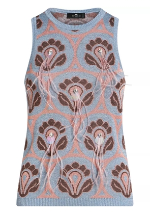 ETRO feather-embellished jacquard top - Blue