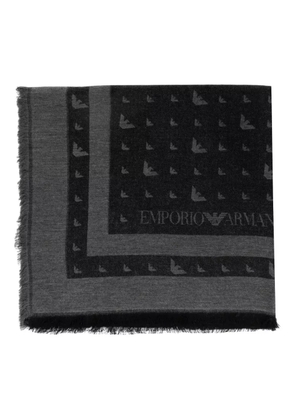 Emporio Armani eagle-logo fringed scarf - Grey