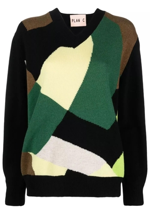 Plan C colour-block scarf jumper - Black