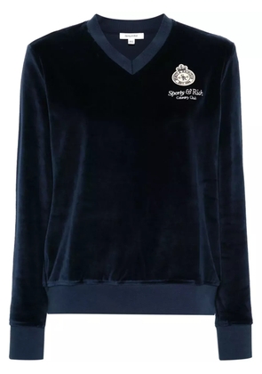 Sporty & Rich logo-appliqué velour sweatshirt - Blue