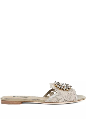 Dolce & Gabbana Rainbow Lace brooch-detail sandals - Neutrals