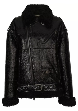 Dolce & Gabbana frilled-collar pebbled leather jacket - Black