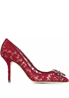 Dolce & Gabbana 90mm Rainbow Lace brooch-detail pumps - Red
