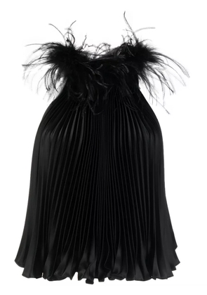 STYLAND feathered-collar pleated top - Black