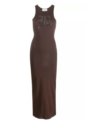 Blumarine rhinestone-logo midi dress - Brown