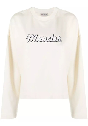 Moncler logo-embroidered cotton sweatshirt - Neutrals