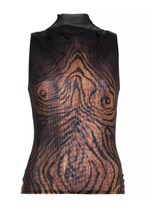 Jean Paul Gaultier high-neck wood-print top - Black