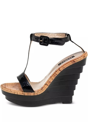 Le Silla pre-owned 130mm T-strap wedge sandals - Black