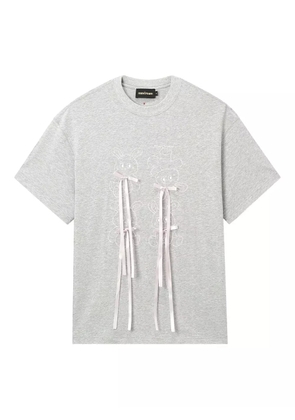 Mini Cream rabbit embellished-ribbon T-shirt - Grey