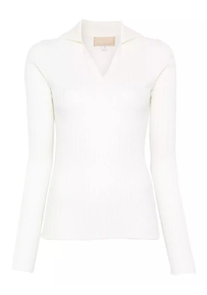 120% Lino ribbed-knit polo shirt - White