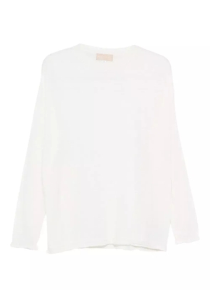 120% Lino long-sleeve round-neck sweater - White