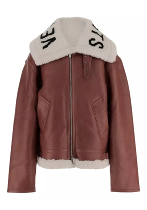 VETEMENTS shearling-collar leather jacket - Brown