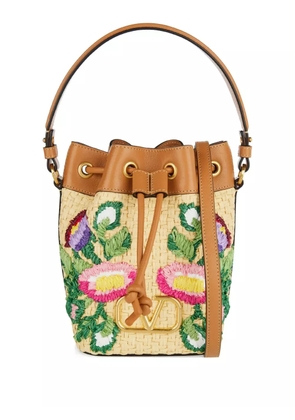 Valentino Garavani floral-embroidered bucket bag - Neutrals