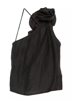 Mes Demoiselles rose-embellished one-shoulder top - Black