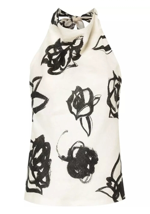 MSGM floral linen halterneck top - Neutrals