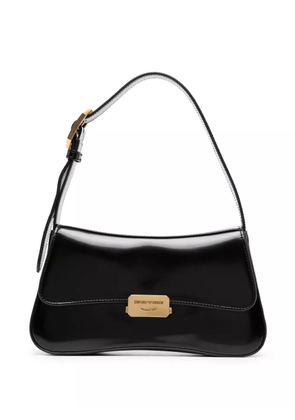 Emporio Armani logo-engraved buckled shoulder bag - Black
