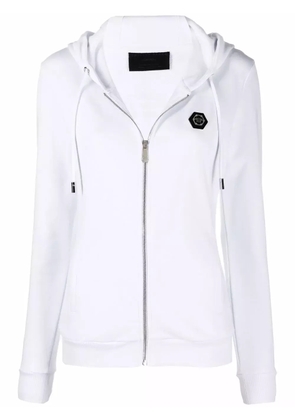 Philipp Plein logo-appliqué zip-up hoodie - White