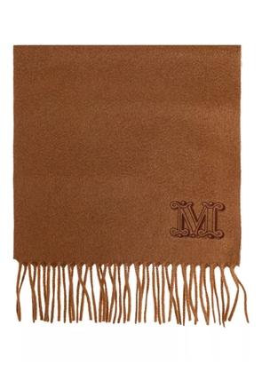 Max Mara logo-embroidered fringed-edge scarf - Brown