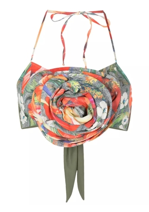 Amir Slama floral-appliqué crop top - Green