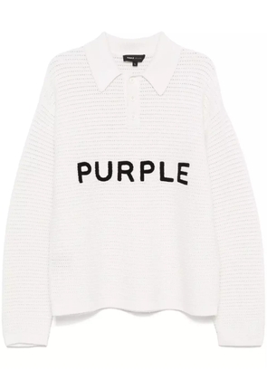 Purple Brand logo-embroidered polo sweater - White