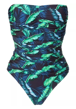 Lygia & Nanny Melissa ruched leaf-print swimsuit - Blue