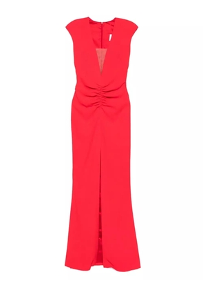 SILK LOVE & LACE ruched-front split maxi dress - Red