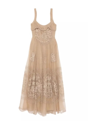 Elie Saab embroidered organza long dress - Grey