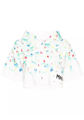 Marni floral-print cotton hoodie - White