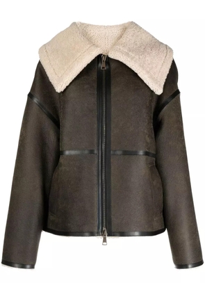 Goen.J shearling-lined aviator leather jacket - Brown