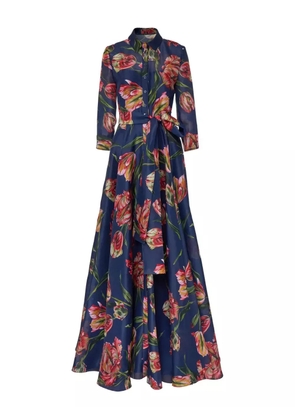 Carolina Herrera tulip-print belted maxi dress - Blue
