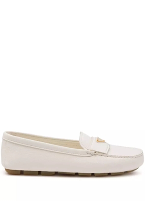 Prada enamel triangle-logo leather loafers - Neutrals
