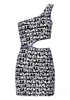 VETEMENTS logo-print asymmetric minidress - Black