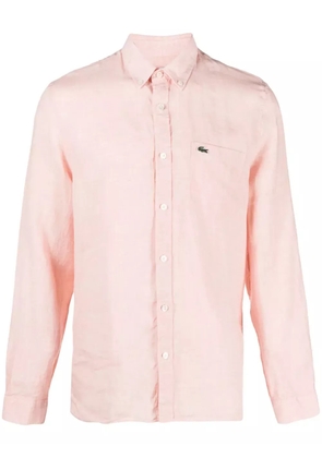 Lacoste logo-embroidered linen shirt - Pink