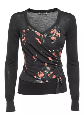 Dolce & Gabbana Pre-Owned floral-print knot-detail jumper - Black