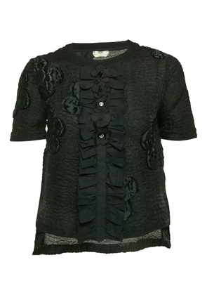 Fendi Pre-Owned floral-embellishments ruffled blouse - Black