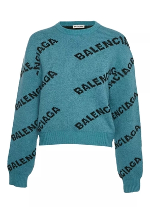 Balenciaga Pre-Owned logo-pattern wool sweater - Blue