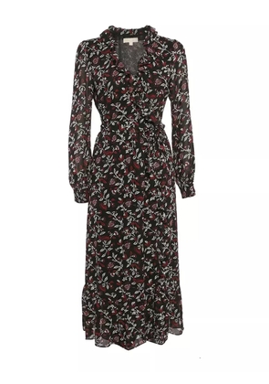Michael Kors Vintage floral-print wrap midi dress - Black