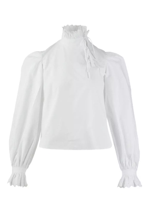 pushBUTTON ruffled high-neck blouse - White