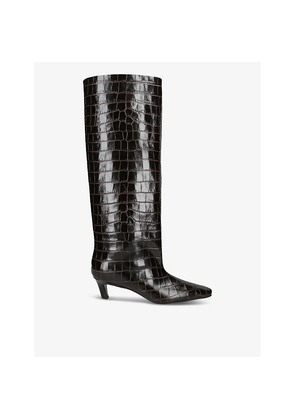 Womens Toteme The Wide Shaft Crocodile-Embossed Leather Heeled Boots