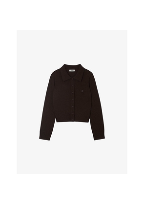 Womens Sandro Branded Fine-Knit Wool and Cashmere Cardigan