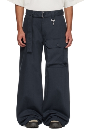 Reese Cooper Navy Cotton Twill Patch Pocket Belted Trousers