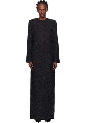 Pushbutton Black Metallic Thread Maxi Dress