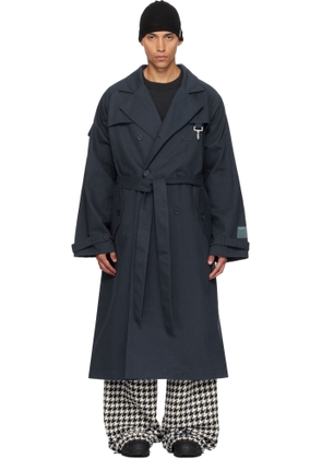 Reese Cooper Navy Cotton Twill Double Breasted Trench Coat