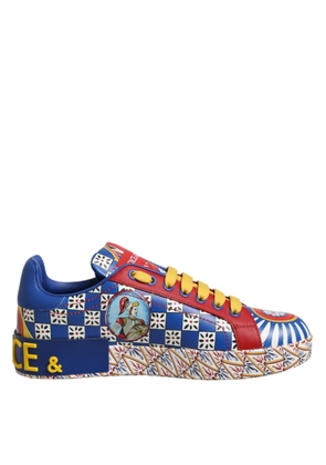 Dolce & Gabbana Portofino Carretto Printed Leather Sneakers Shoes - EU35.5/US5