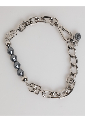 Dolce & Gabbana Silver Tone Chain Lobster Clasp Logo Gray Pearls Bracelet