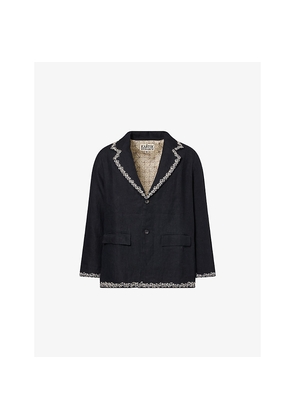 Mens Kartik Research Notched-Lapel Embroidered Linen Blazer