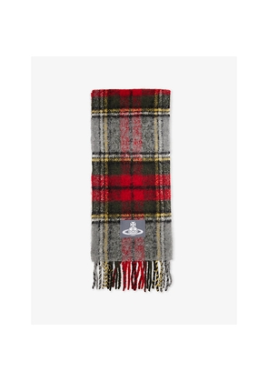 Womens Vivienne Westwood Tartan Logo-Patch Alpaca-Blend Scarf